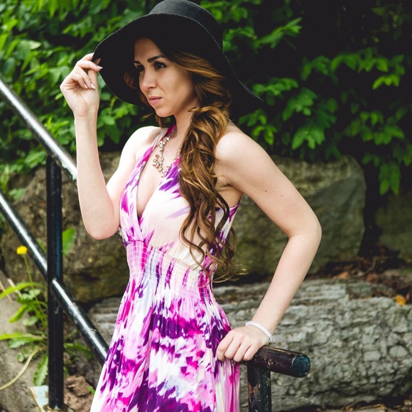 Pink purple patterned flowy maxi dress - Picture 2 of 5